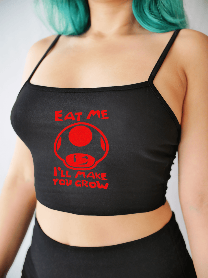 PixelThat Crop Top S / Black Red Mushroom Crop Top