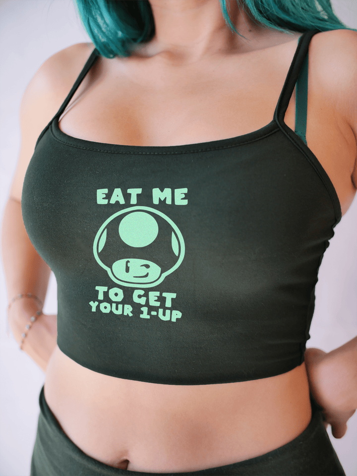 PixelThat Crop Top S / Dark Green Green Mushroom Crop Top