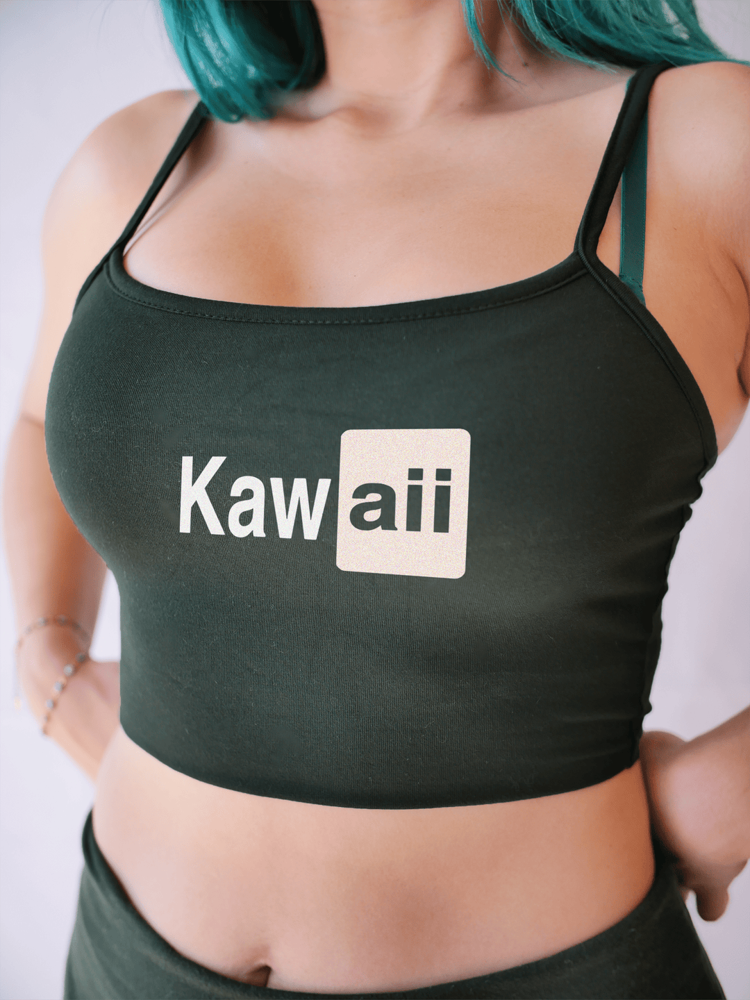 PixelThat Crop Top S / Dark Green Kawaii Crop Top