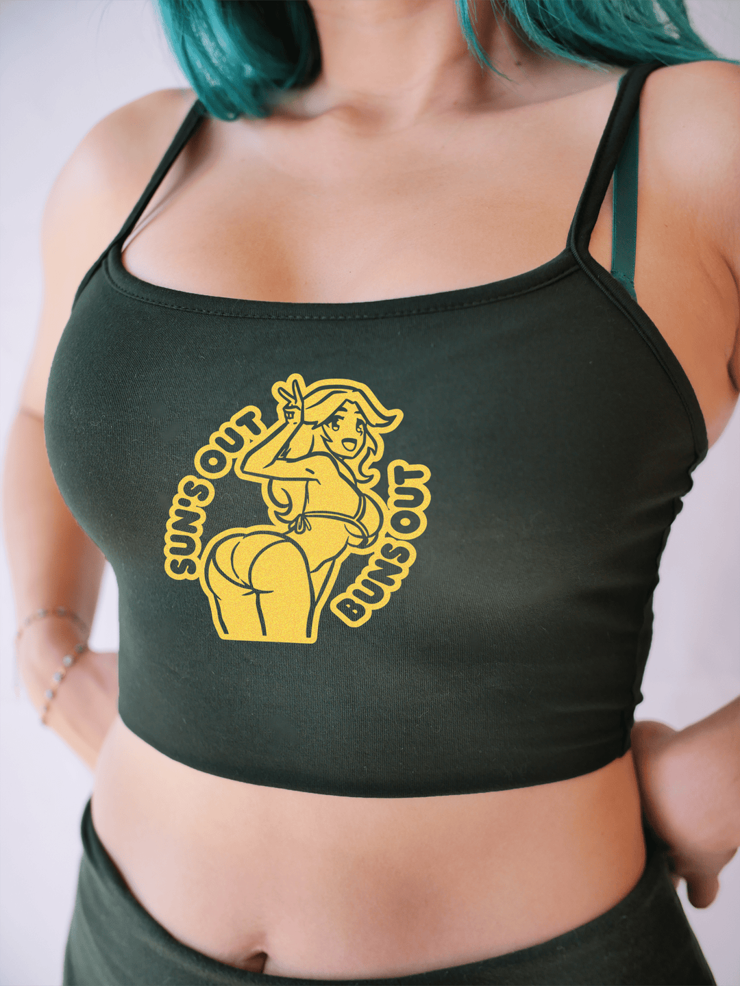 PixelThat Crop Top S / Dark Green Suns Out Buns Out Crop Top