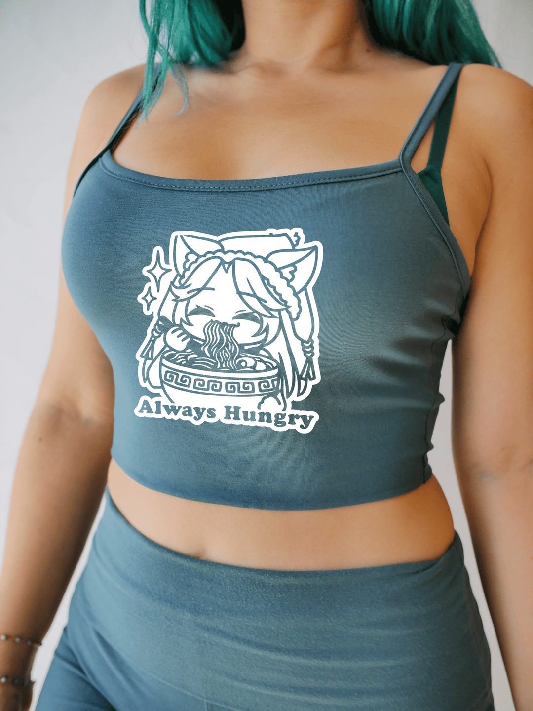 PixelThat Crop Top S / Dusk Teal Always Hungry Crop Top