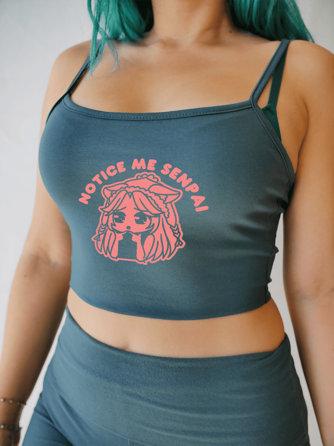 PixelThat Crop Top S / Dusk Teal Notice Me Senpai Crop Top