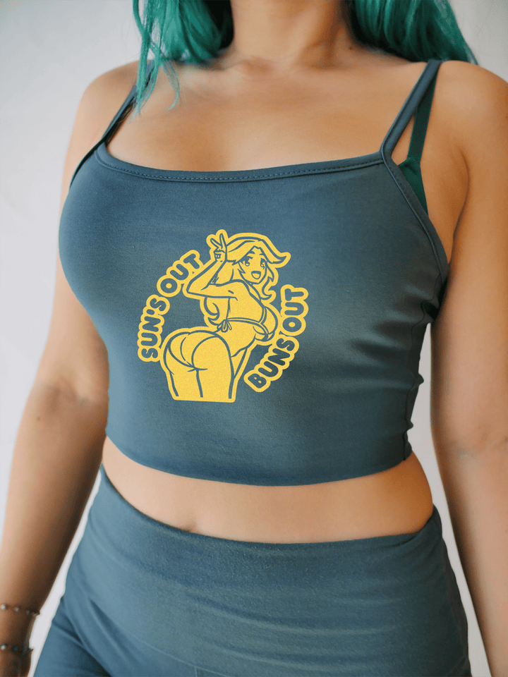 PixelThat Crop Top S / Dusk Teal Suns Out Buns Out Crop Top