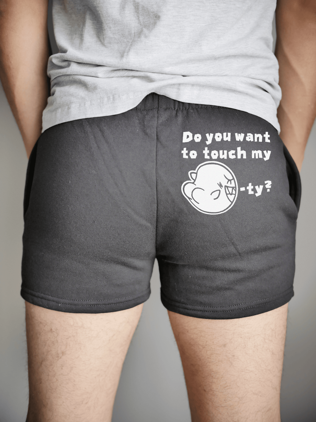 PixelThat Punderwear Shorts Black / S / Back Do You Want To Touch My Booty? Men's Gym Shorts