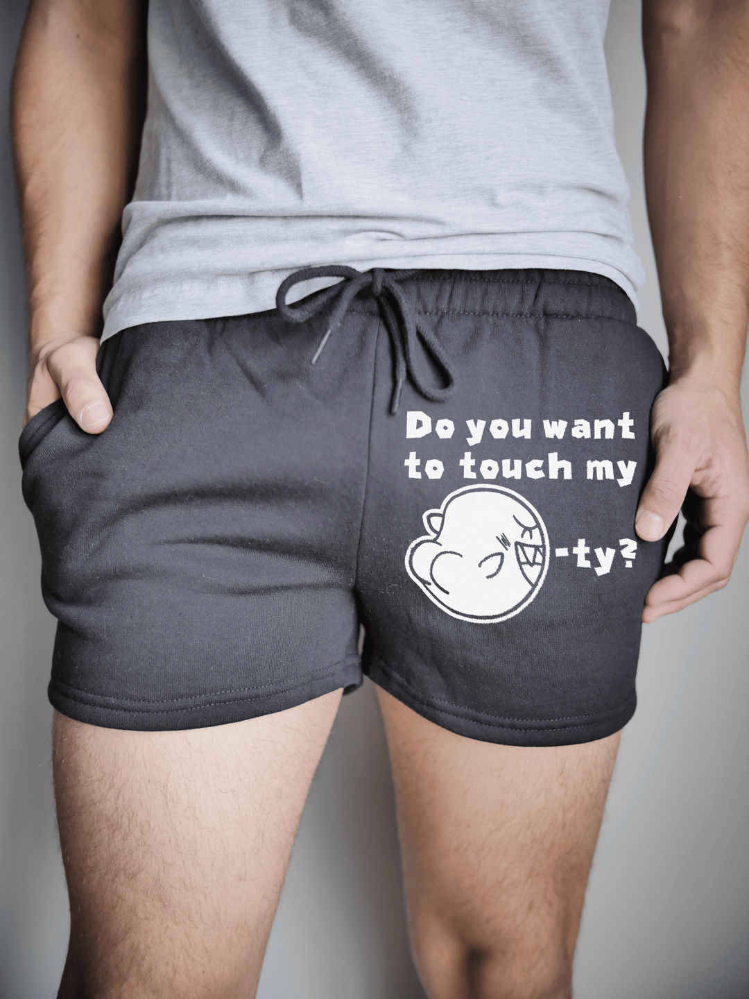 PixelThat Punderwear Shorts Black / S / Front Do You Want To Touch My Booty? Men's Gym Shorts