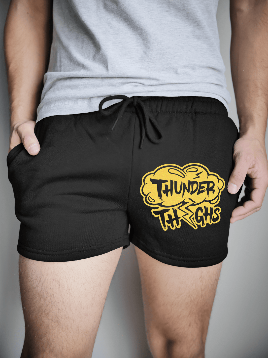 PixelThat Punderwear Shorts Black / S / Front Thunder Thighs Gym Shorts