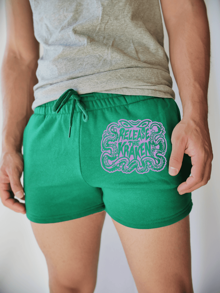 PixelThat Punderwear Shorts Kelly Green / S / Front Release The Kraken Men's Gym Shorts