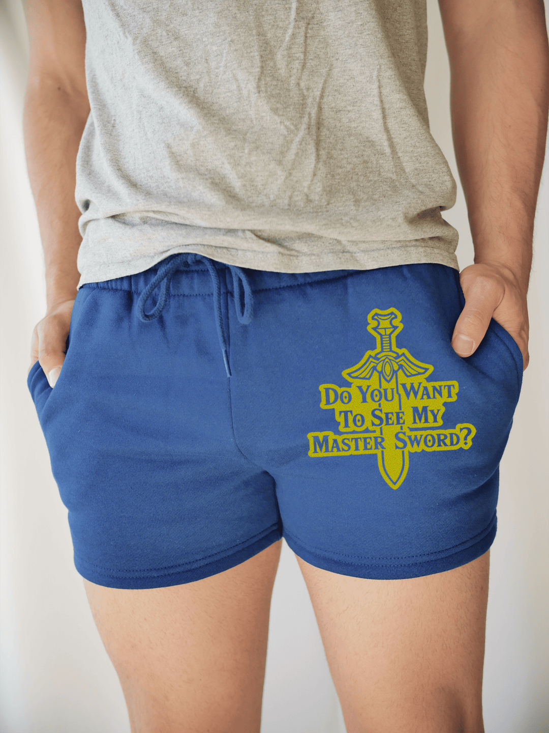 PixelThat Punderwear Shorts Royal Blue / S / Front Want to See My Master Sword? Men's Gym Shorts