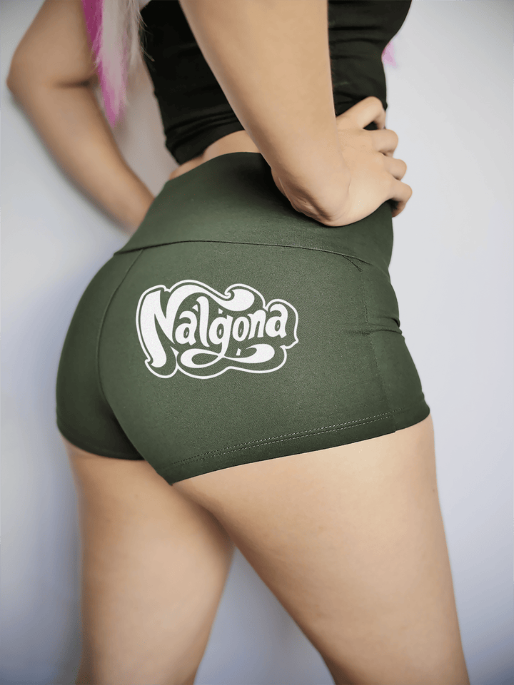 PixelThat Punderwear Yoga Shorts S / Dark Green Nalgona Yoga Shorts