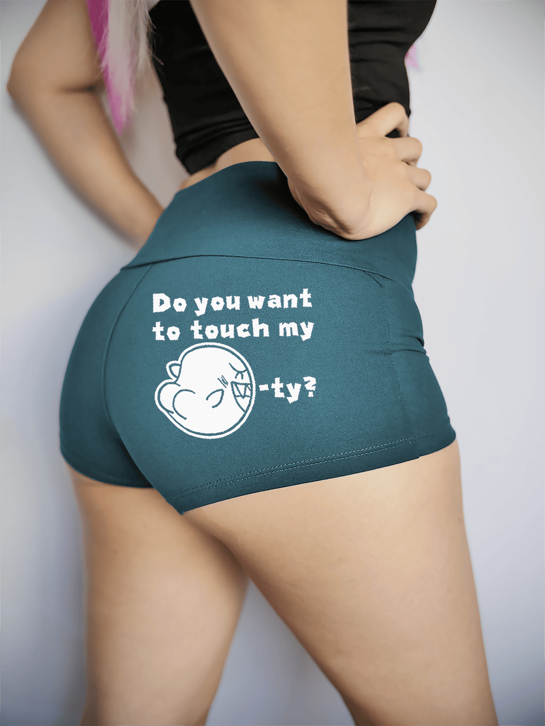 PixelThat Punderwear Yoga Shorts S / Dusk Teal Boo-ty Yoga Shorts