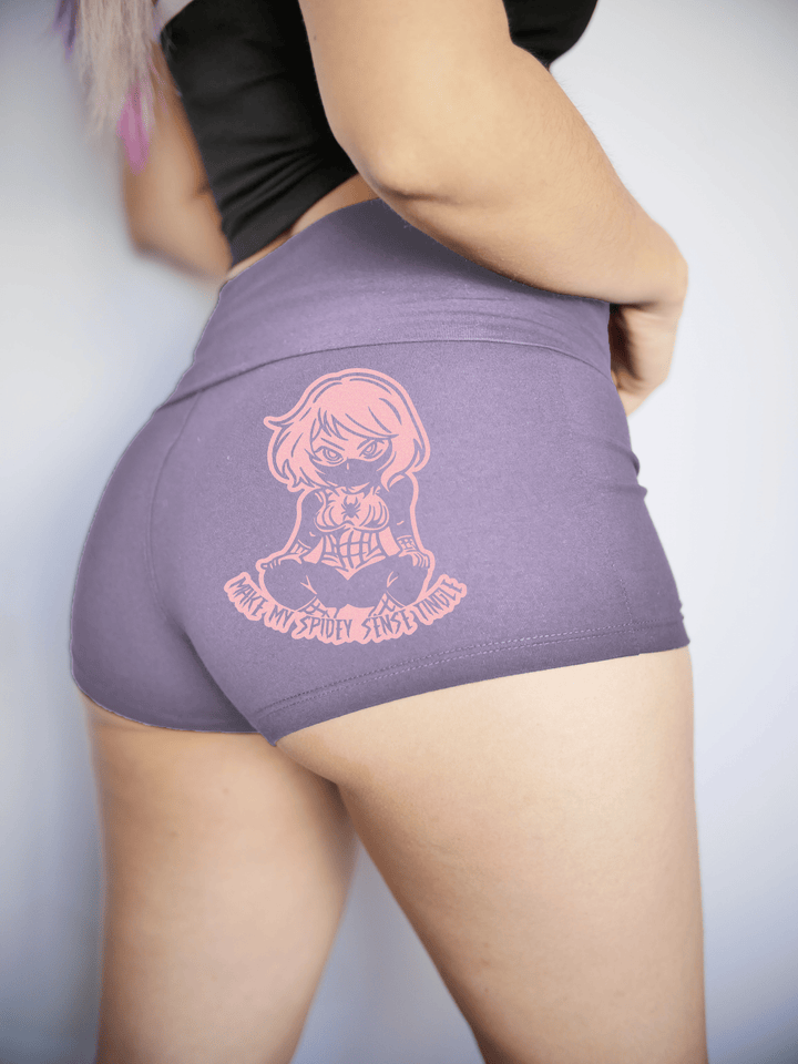 PixelThat Punderwear Yoga Shorts S / Dusty Lavender Make My Spidey Sense Tingle Yoga Shorts