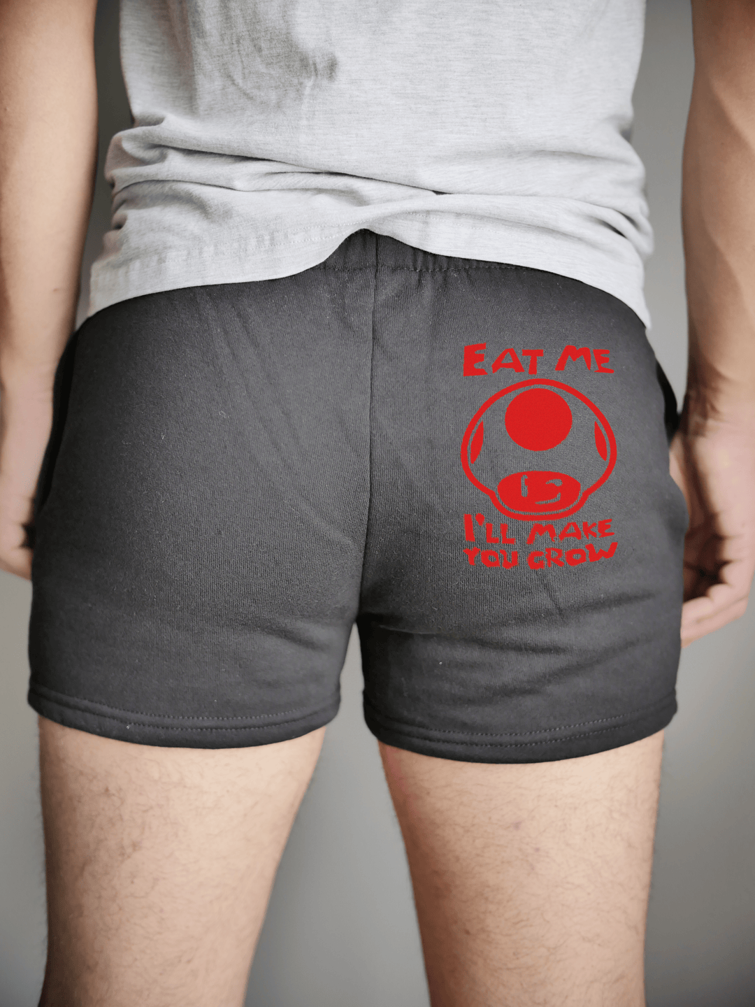 PixelThat Punderwear Shorts Black / S / Back Red Mushroom Men's Gym Shorts