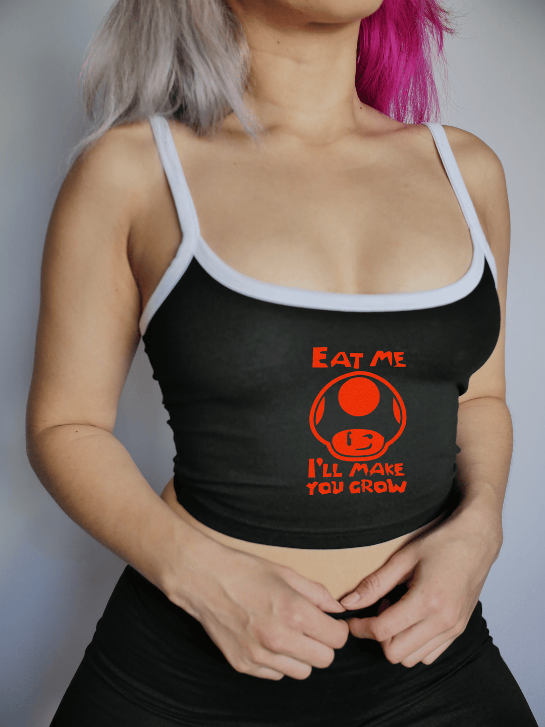 PixelThat Punderwear Tops Black / S Red Mushroom Crop Top