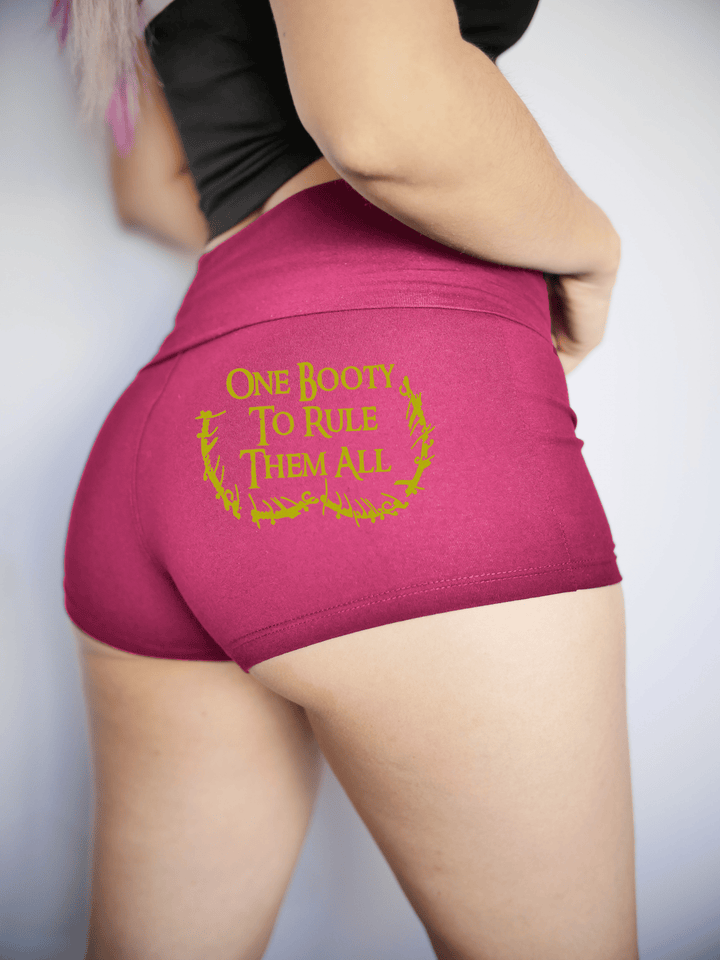 PixelThat Punderwear Yoga Shorts S / Burgundy One Booty To Rule Them All Yoga Shorts