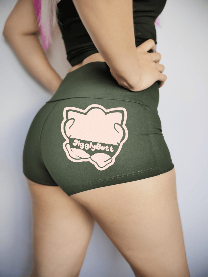 PixelThat Punderwear Yoga Shorts Small / Dark Green / Yoga Short JigglyBUTT Yoga Shorts