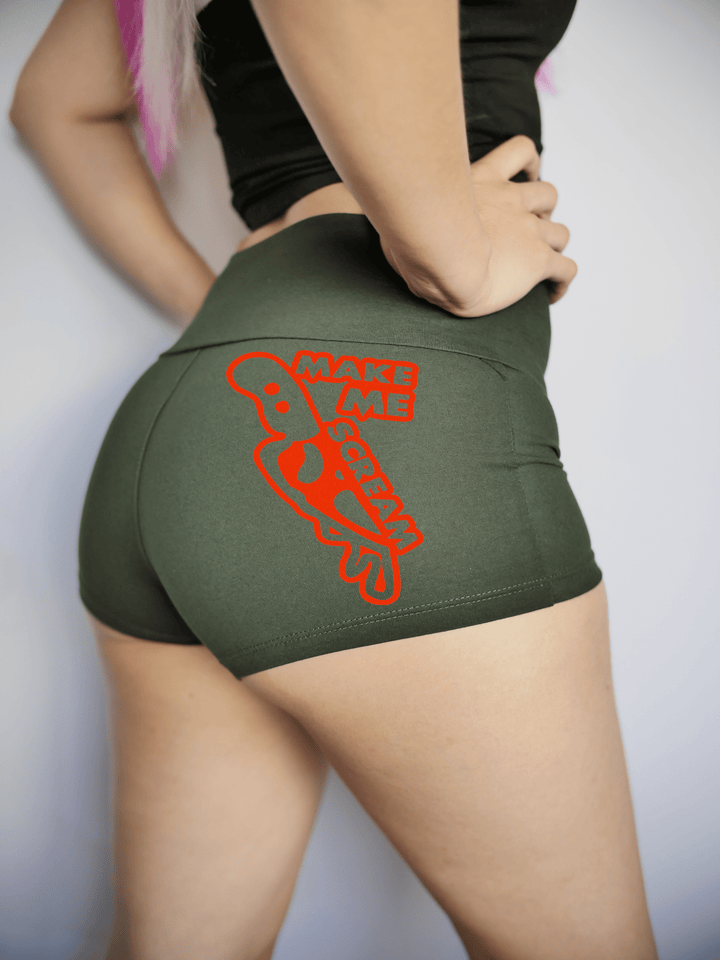 PixelThat Punderwear Yoga Shorts Small / Dark Green / Yoga Short Make Me Scream Yoga Shorts
