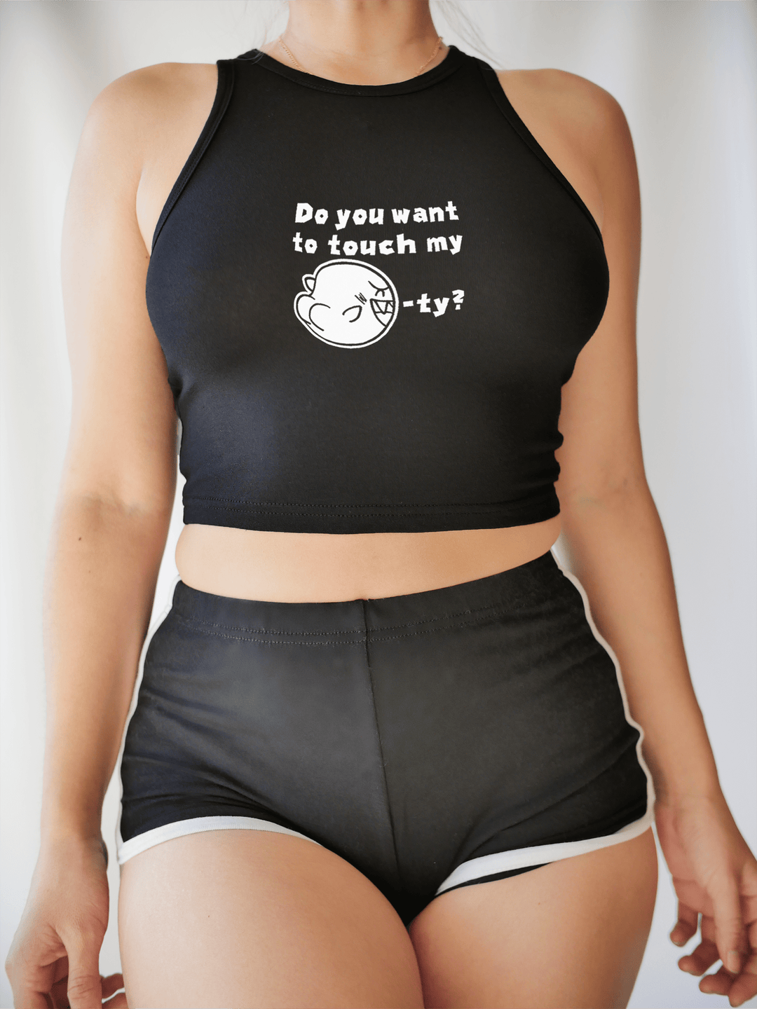 PixelThat Tank Top Black / S Do You Want To Tough My Boo-ty? Cropped Tank Top